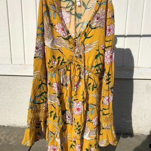 Xhilaration yellow dress with crane birds